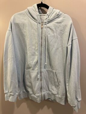 John Galt Light Blue Oversized Full Zip Hoodie One Size